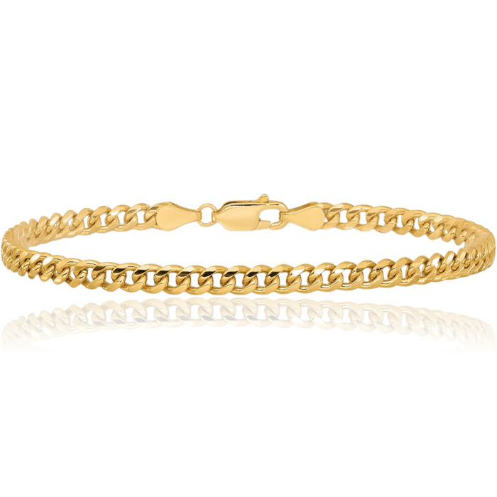 14K Solid Yellow Gold 4.25mm Miami Cuban Curb Link Chain Bracelet