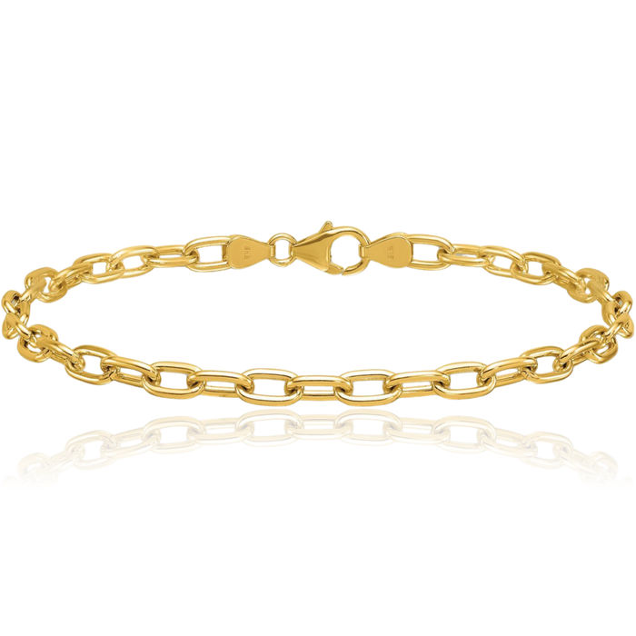 14K Solid Yellow Gold 4.25mm Oval Cable Rolo Link Chain Bracelet