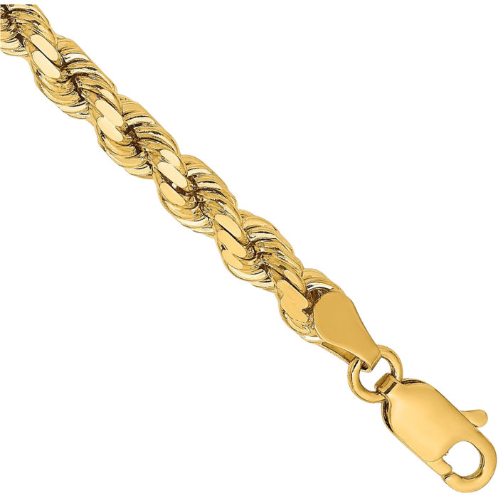 14K Solid Yellow Gold 4.25mm Rope Chain Bracelet
