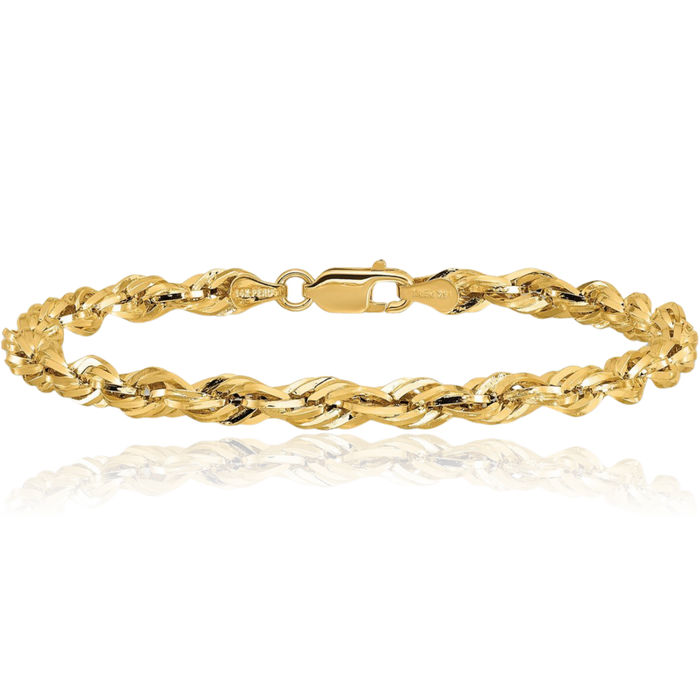 14K Solid Yellow Gold 4.25mm Rope Chain Bracelet