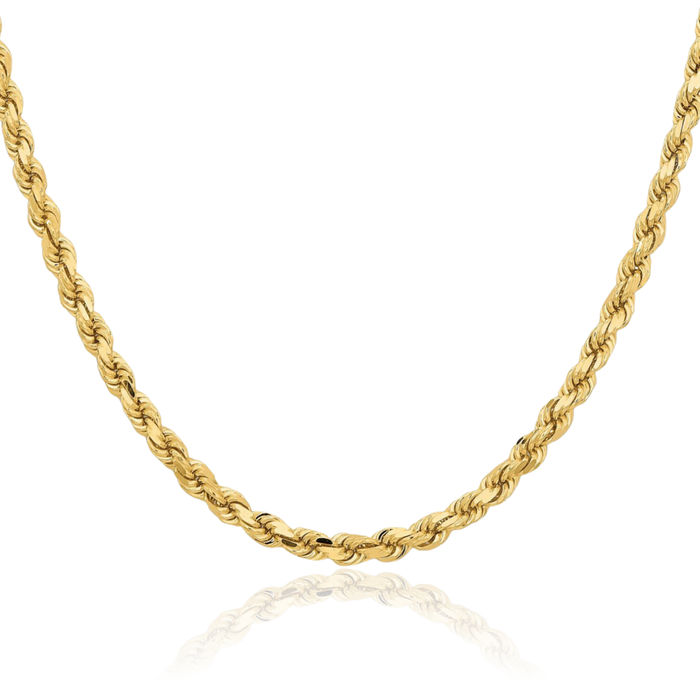 14K Solid Yellow Gold 4.25mm Rope Chain Twisted Link Necklace