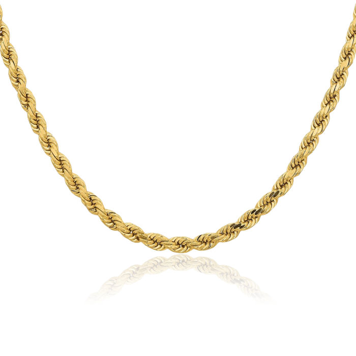 14K Solid Yellow Gold 4.25mm Rope Chain Twisted Link Necklace