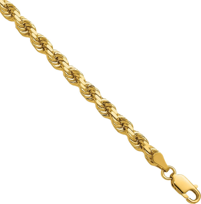 14K Solid Yellow Gold 4.25mm Rope Chain Twisted Link Necklace