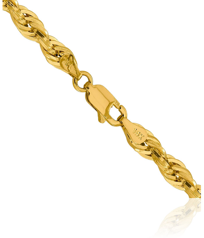 14K Solid Yellow Gold 4.25mm Rope Chain Twisted Link Necklace