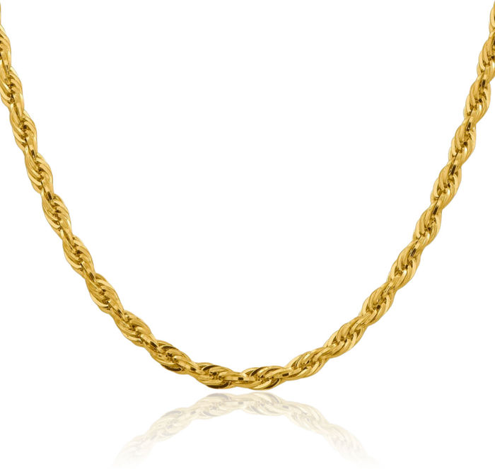 14K Solid Yellow Gold 4.25mm Rope Chain Twisted Link Necklace