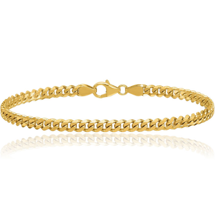 14K Solid Yellow Gold 4.2mm Curb Link Chain Bracelet