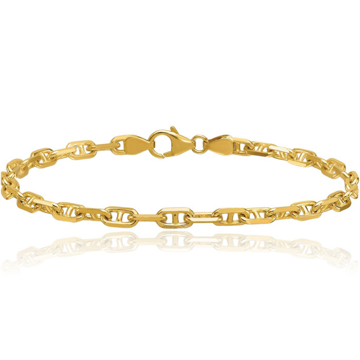 14K Solid Yellow Gold 4.2mm Anchor Mariner Link Chain Bracelet