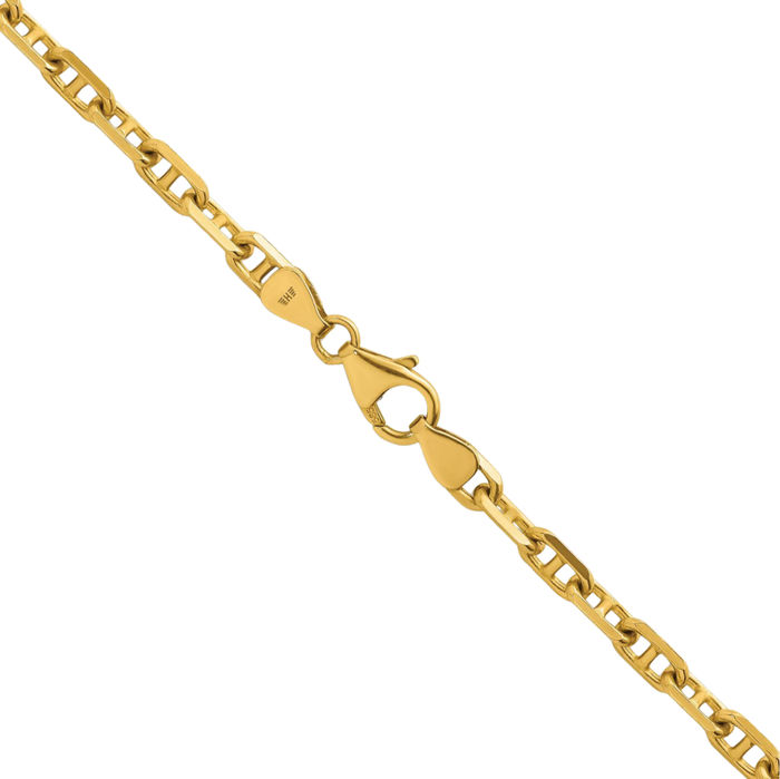 14K Solid Yellow Gold 4.2mm Anchor Mariner Link Chain Necklace