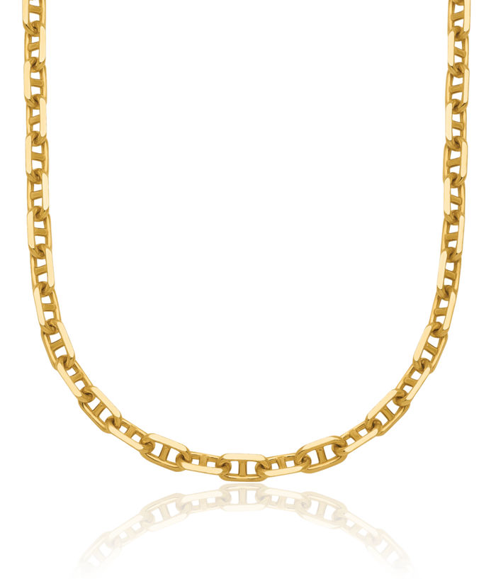 14K Solid Yellow Gold 4.2mm Anchor Mariner Link Chain Necklace