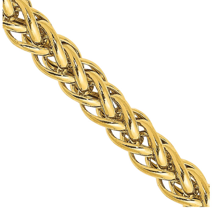 14K Solid Yellow Gold 4.3mm 3 Wire Spiga Wheat Link Chain Necklace