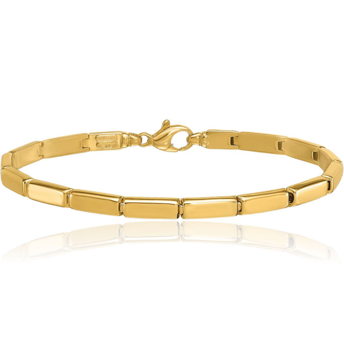 14K Solid Yellow Gold 4.3mm Rectangular Bar Link Chain Bracelet