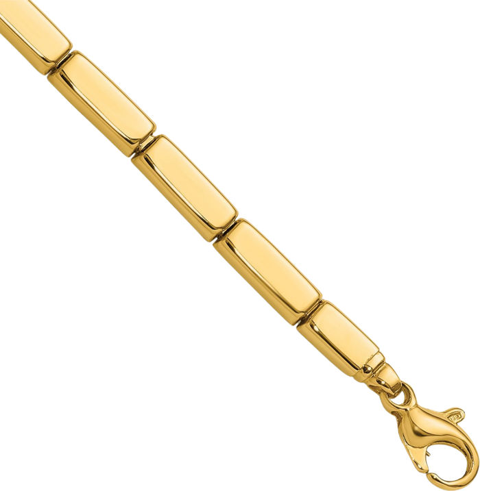 14K Solid Yellow Gold 4.3mm Rectangular Bar Link Chain Bracelet