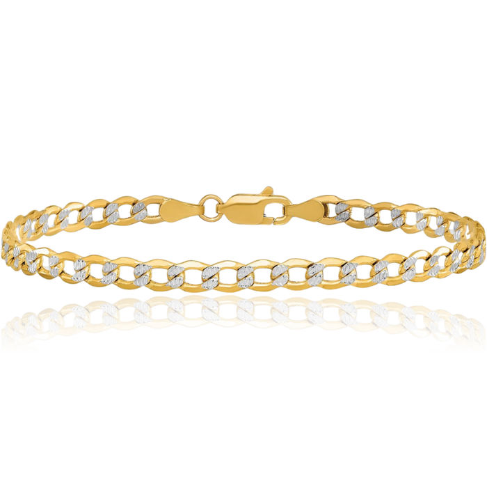 14K Solid Yellow Gold 4.3mm Curb Link Chain Bracelet