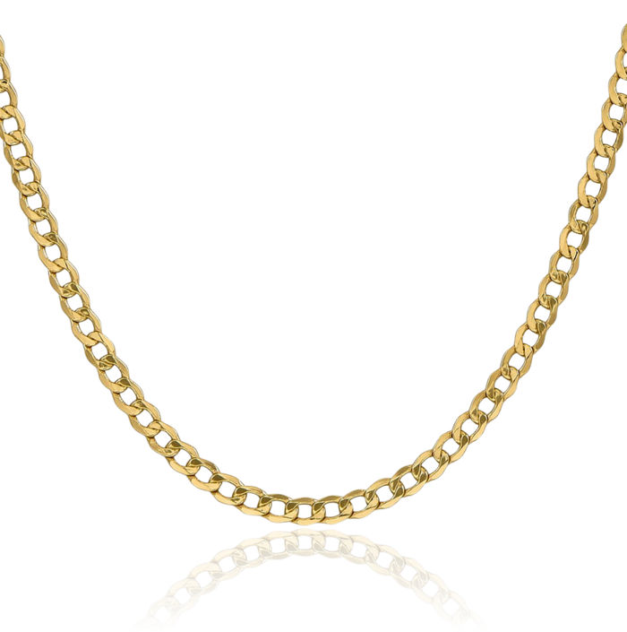 14K Solid Yellow Gold 4.3mm Curb Link Chain Necklace