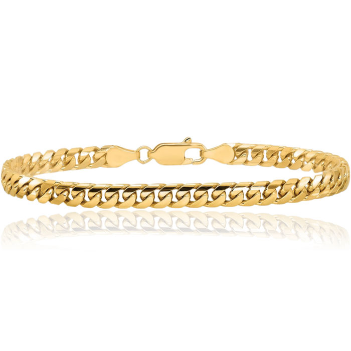 14K Solid Yellow Gold 4.3mm Miami Cuban Curb Link Chain Bracelet