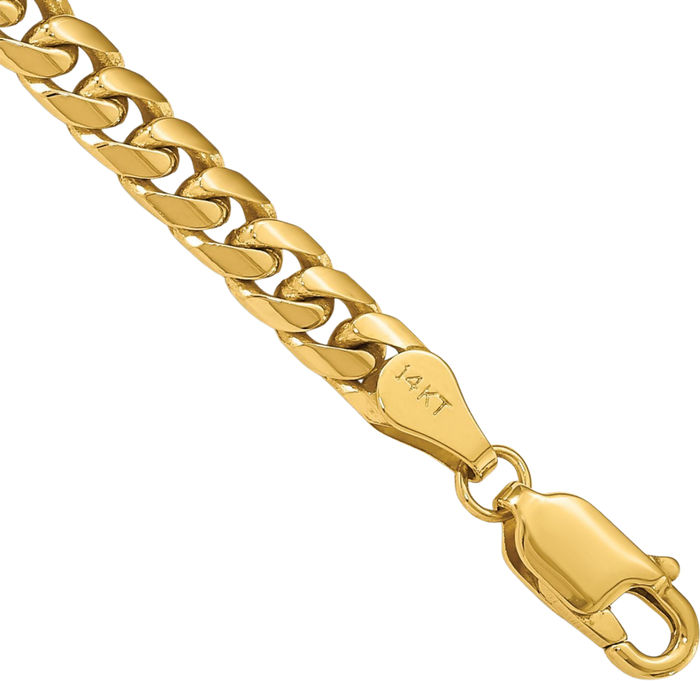 14K Solid Yellow Gold 4.3mm Miami Cuban Curb Link Chain Bracelet