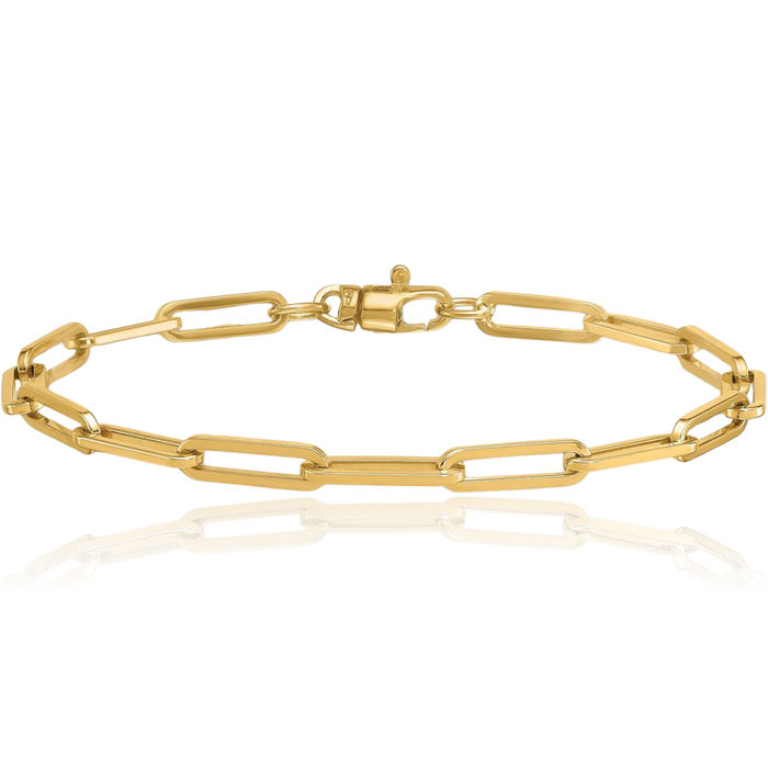 14K Solid Yellow Gold 4.3mm Paperclip Cable Rolo Link Chain Bracelet