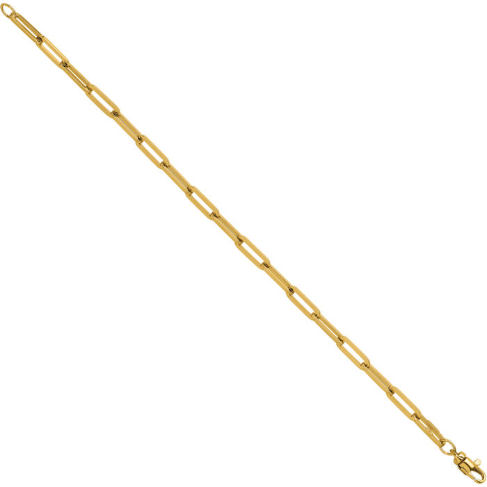 14K Solid Yellow Gold 4.3mm Paperclip Cable Rolo Link Chain Bracelet