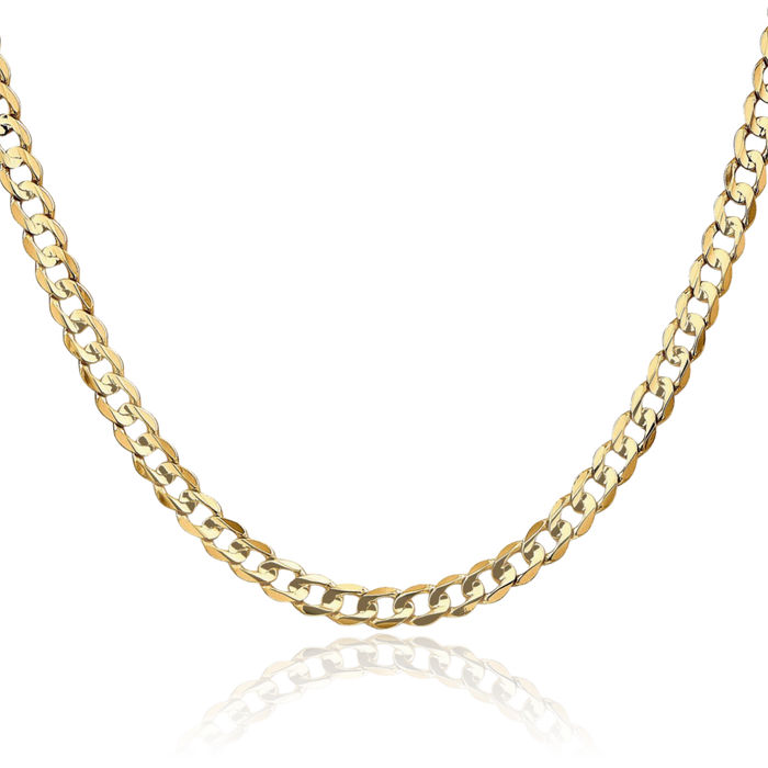 14K Solid Yellow Gold 4.5mm Concave Curb Link Chain Necklace