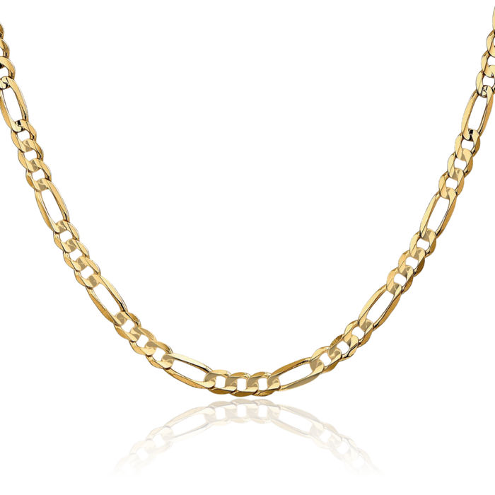 14K Solid Yellow Gold 4.5mm Concave Figaro Link Chain Necklace