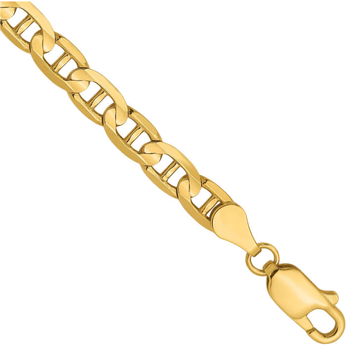 14K Solid Yellow Gold 4.5mm Concave Anchor Mariner Link Chain Bracelet