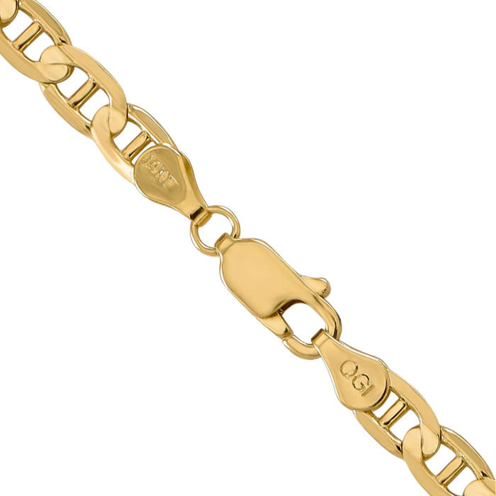 14K Solid Yellow Gold 4.5mm Concave Anchor Mariner Link Chain Necklace