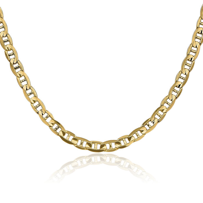 14K Solid Yellow Gold 4.5mm Concave Anchor Mariner Link Chain Necklace