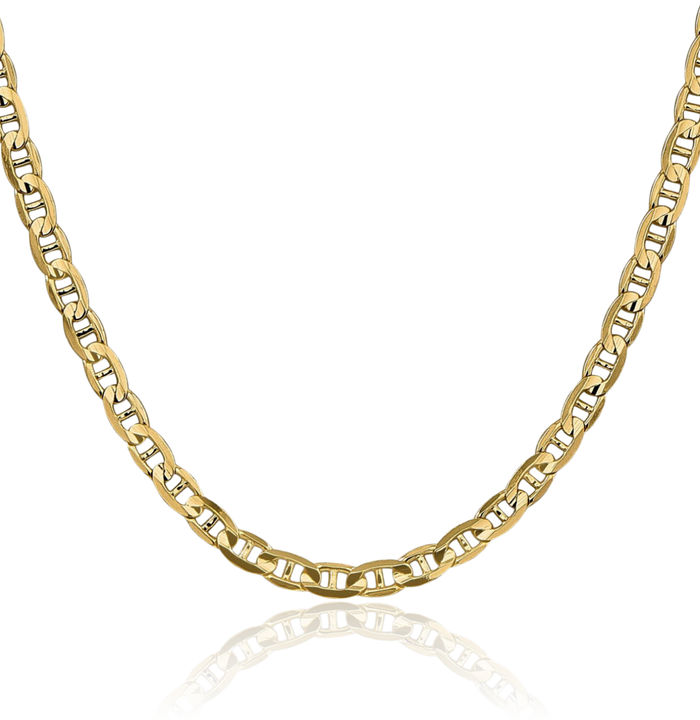 14K Solid Yellow Gold 4.5mm Concave Anchor Mariner Link Chain Necklace