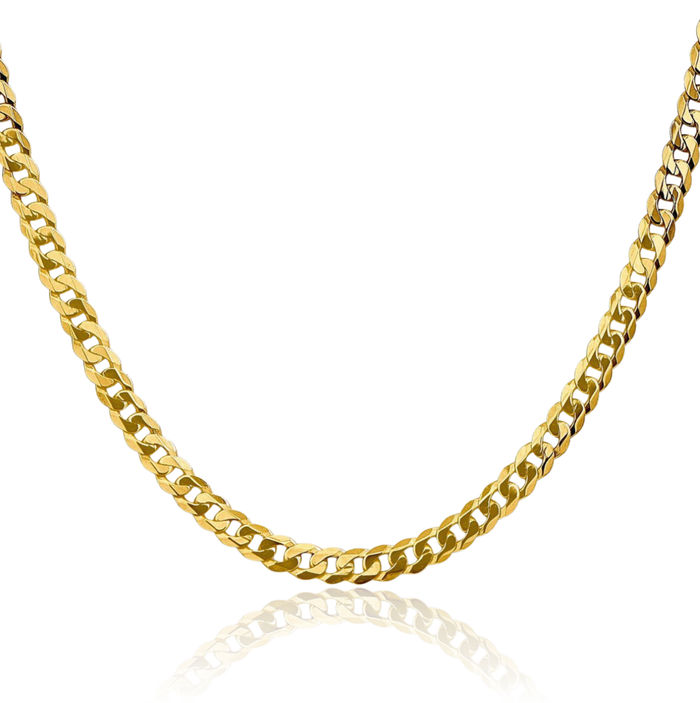 14K Solid Yellow Gold 4.5mm Curb Link Chain Necklace