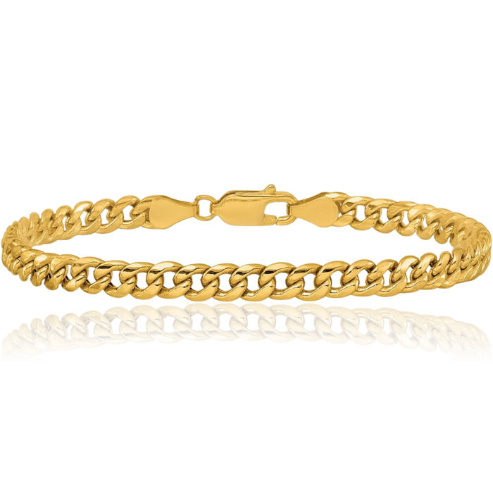 14K Solid Yellow Gold 4.5mm Miami Cuban Curb Link Chain Bracelet