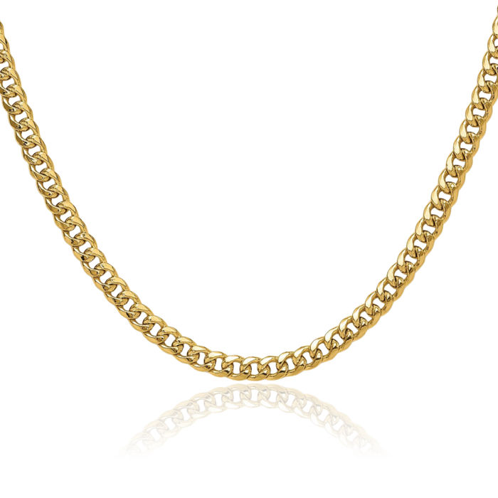 14K Solid Yellow Gold 4.5mm Miami Cuban Curb Link Chain Necklace