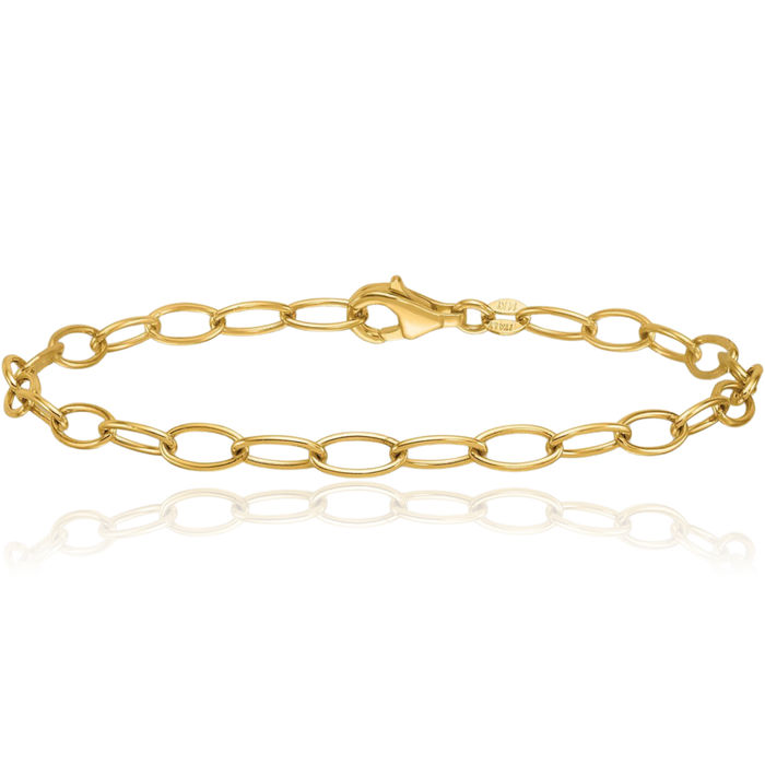 14K Solid Yellow Gold 4.5mm Oval Cable Rolo Link Chain Bracelet