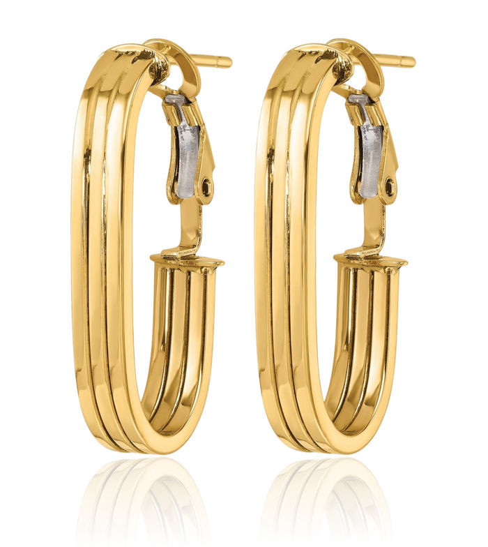 14K Solid Yellow Gold 4.5mm Oval Omega Clip Back Post Hoop Earrings