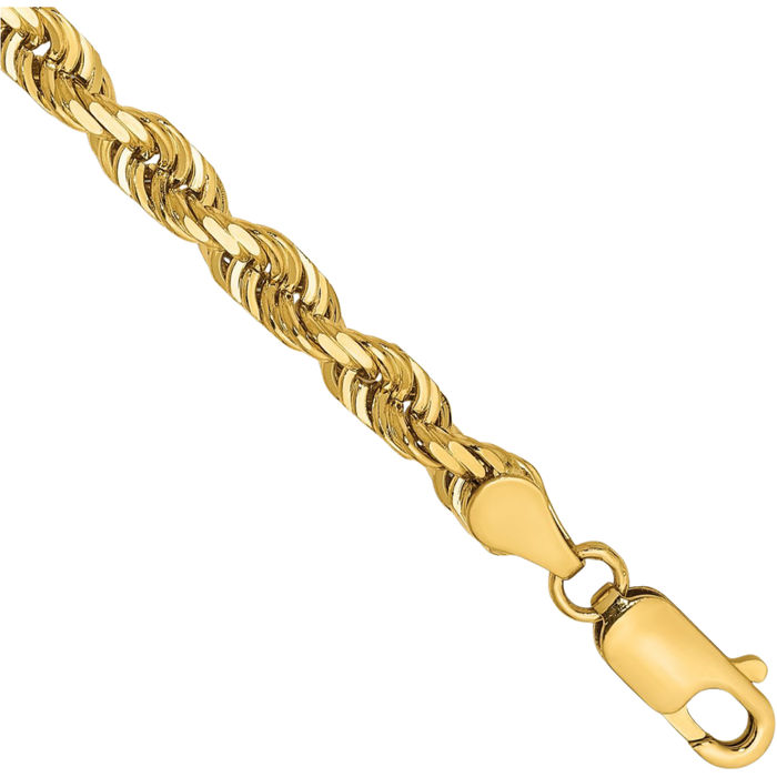 14K Solid Yellow Gold 4.5mm Quadruple Rope Chain Bracelet