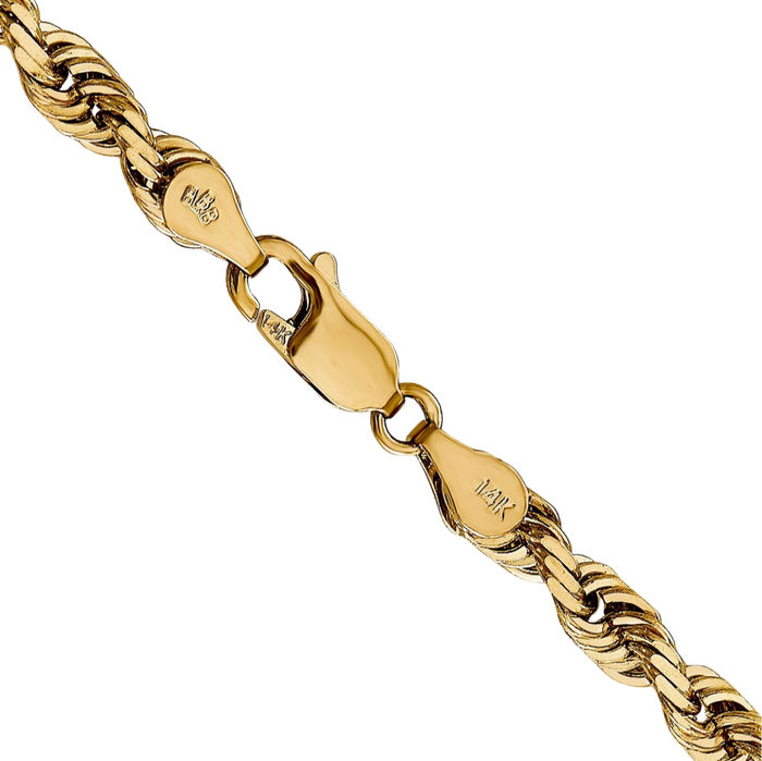 14K Solid Yellow Gold 4.5mm Quadruple Rope Chain Twisted Link Necklace