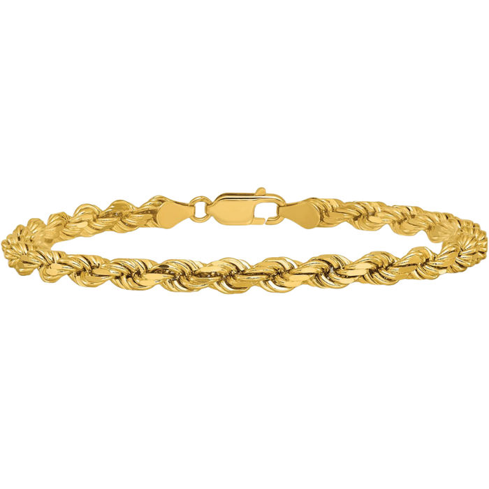 14K Solid Yellow Gold 4.5mm Rope Chain Bracelet