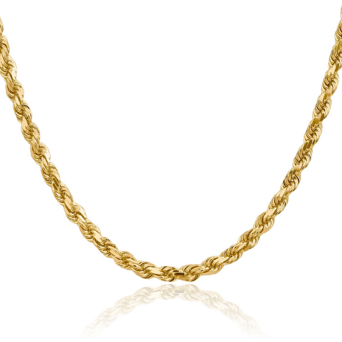 14K Solid Yellow Gold 4.5mm Rope Chain Twisted Link Necklace