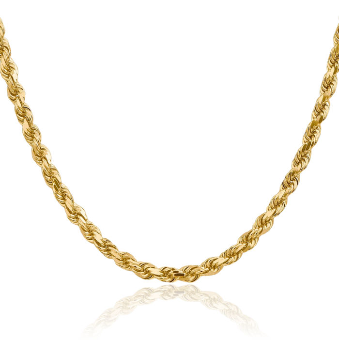 14K Solid Yellow Gold 4.5mm Rope Chain Twisted Link Necklace