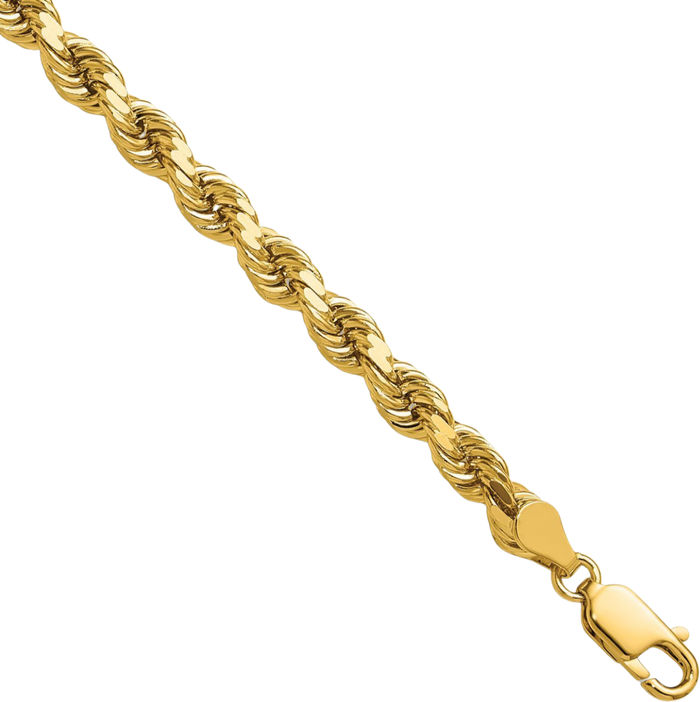 14K Solid Yellow Gold 4.5mm Rope Chain Twisted Link Necklace