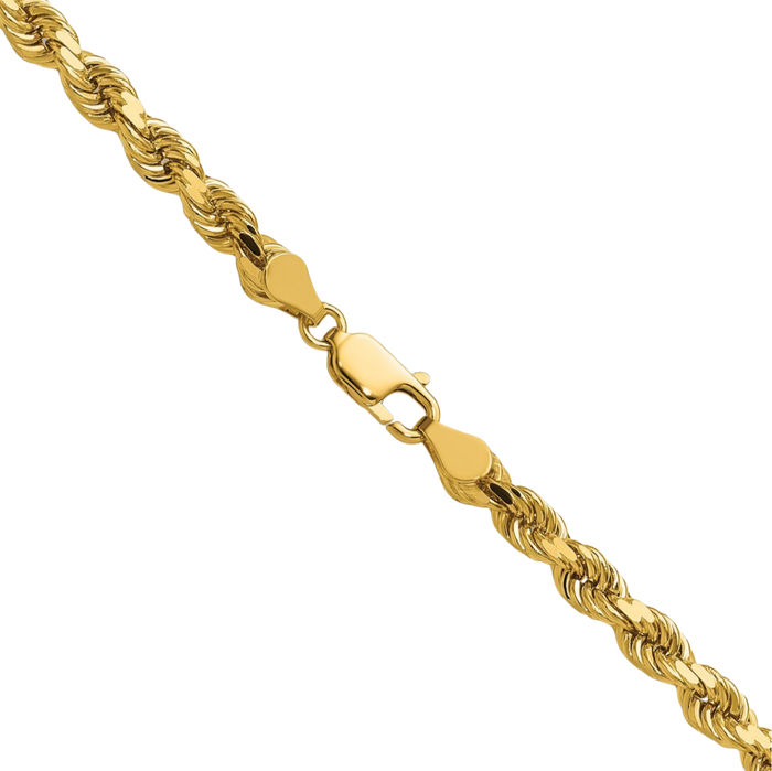 14K Solid Yellow Gold 4.5mm Rope Chain Twisted Link Necklace