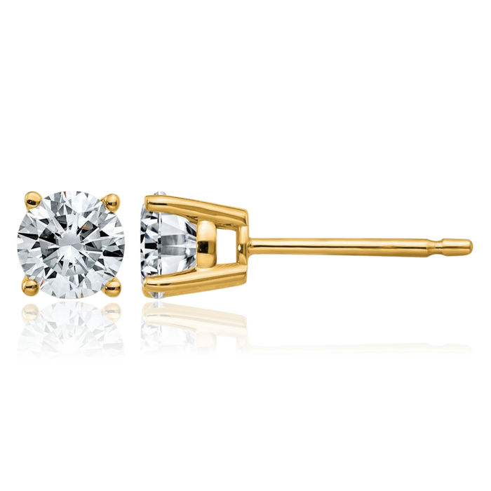 14K Solid Yellow Gold 4.5mm Round Solitaire Moissanite Stud Earrings