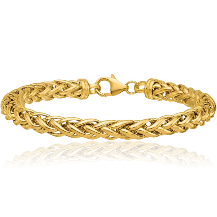 14K Solid Yellow Gold 4.5mm Round Spiga Wheat Link Chain Bracelet