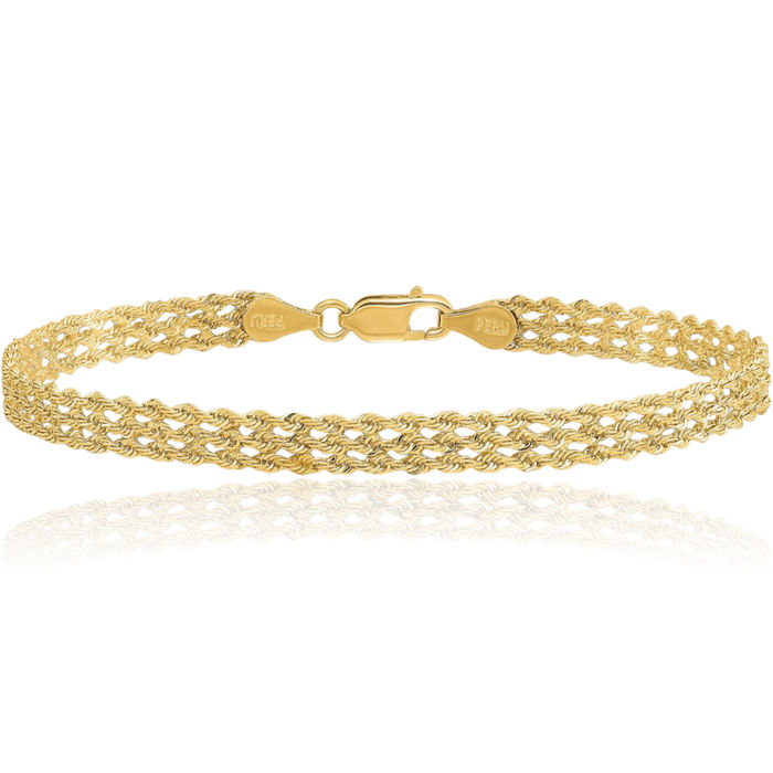 14K Solid Yellow Gold 4.5mm Wide Triple Rope Chain Bracelet