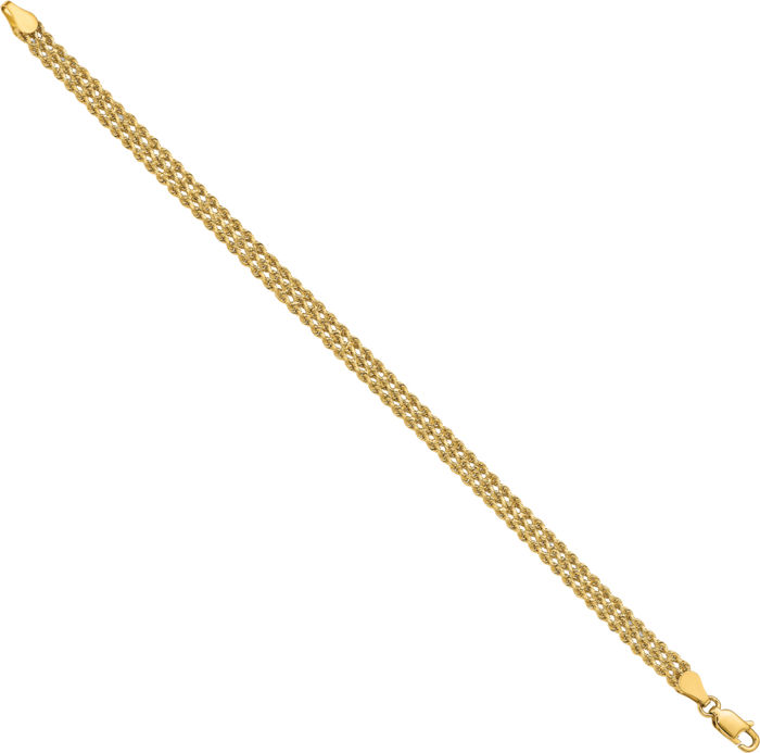 14K Solid Yellow Gold 4.5mm Wide Triple Strand Rope Chain Bracelet