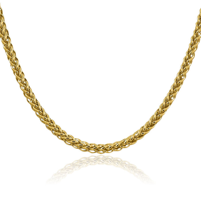 14K Solid Yellow Gold 4.65mm 3 Wire Spiga Wheat Link Chain Necklace