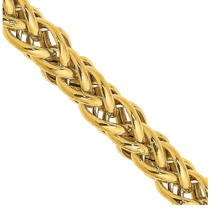 14K Solid Yellow Gold 4.65mm 3 Wire Spiga Wheat Link Chain Necklace