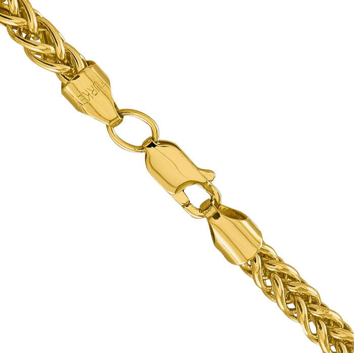 14K Solid Yellow Gold 4.65mm 3 Wire Spiga Wheat Link Chain Necklace