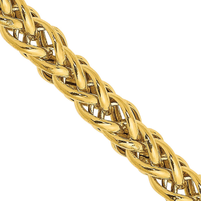 14K Solid Yellow Gold 4.65mm 3 Wire Spiga Wheat Link Chain Necklace