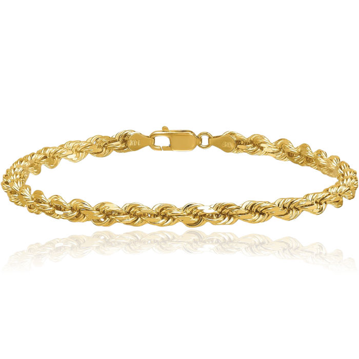 14K Solid Yellow Gold 4.6mm Rope Chain Bracelet