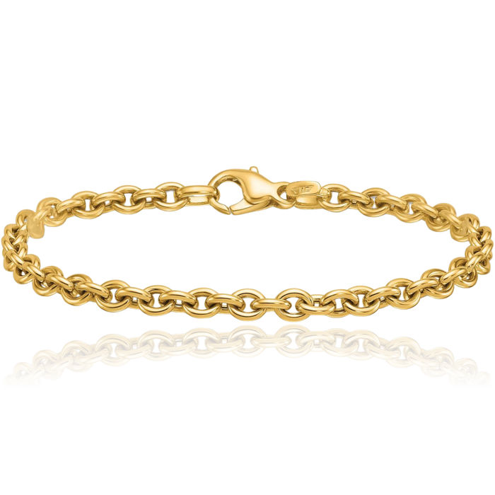 14K Solid Yellow Gold 4.75mm Cable Rolo Link Chain Bracelet